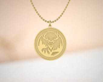 14k Gold Deer Pendant Necklace – Wildlife Buck & Forest Jewelry