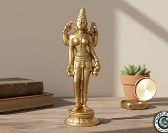 Brass Parvati Statue 35mm, Hindu Goddess Idol, Antique Gold Spiritual Home Decor