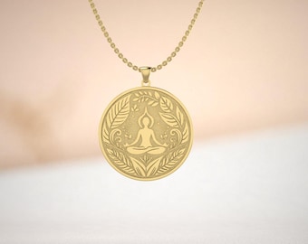 Meditation Anhänger Halskette • Gold Yoga Schmuck • Achtsamkeit Halskette • Buddha Natur Anhänger • Spirituelles Geschenk • Boho Schmuck für Frieden