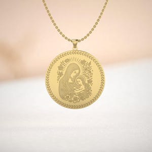 ゴールドのマリアとイエスのペンダントネックレス – 宗教的な金メッキのメダル – カトリックのジュエリーギフト – 聖母マリアのチャーム – キリスト教の信仰の証