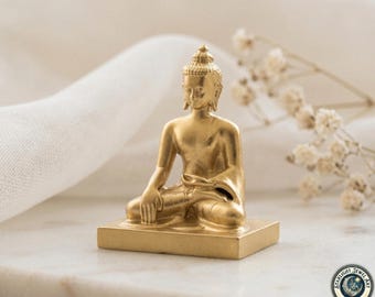 Gold Brass Buddha Statue: Meditation Figurine 30mm Small Spiritual Decor