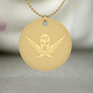 Gold Warrior Helmet Pendant Necklace – Winged Spartan Helmet & Swords Design – Symbol of Strength, Valor Protection – Men&#39;s Jewelry Gift