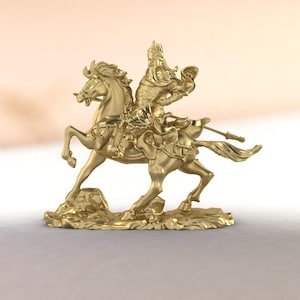 Brass Guan Gong Statue: Chinese Feng Shui Warrior on Horse