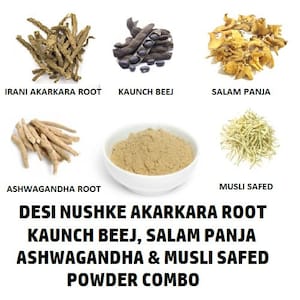 Akarkara, Salam Panja, Safed Musli, Kaunch & Ashwagandha Powder Combo|7.05 oz|Boost Performance, Energy And Power For Men (1 month Pack) image 4