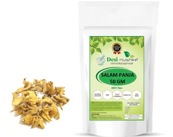 DESI NUSHKE Salam Panja Hatta Haddit Raíz de mano de la suerte / Orquídea de pantano natural / Salam Panja 50 gm Orgánico / Salab panja