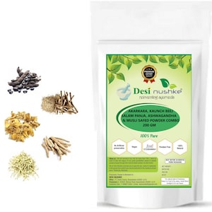 Akarkara, Salam Panja, Safed Musli, Kaunch Beej & Ashwagandha Powder Combo|7.05 oz|Boost Performance,Energy And Power For Men (1 month Pack)