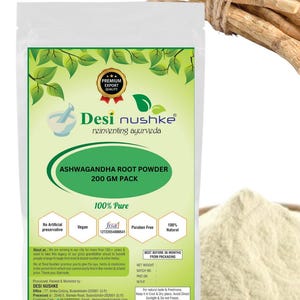 Desi Nushke Organic Ashwagandha root Powder |3.52 oz | Indian Ginseng | fenugreek ashwagandha |Aphrodisiac| Withania Somnifera Radix |100 GM image 1