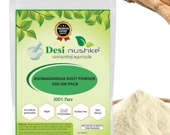 Desi Nushke Polvo de raíz de Ashwagandha orgánico /3.52 oz / Ginseng indio / ashwagandha de fenogreco /Afrodisíaco/ Withania Somnifera Radix /100 GM