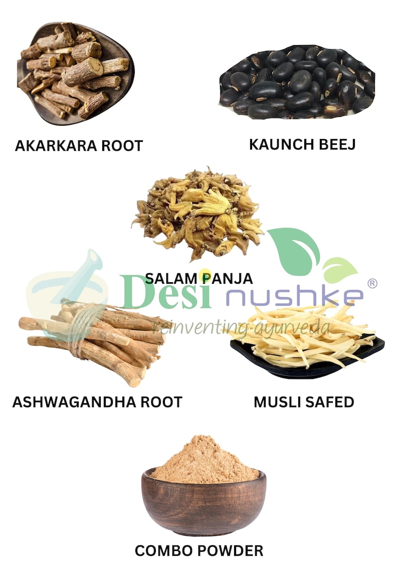 Akarkara, Salam Panja, Safed Musli, Kaunch & Ashwagandha Powder Combo|7.05 oz|Boost Performance, Energy And Power For Men (1 month Pack) image 3