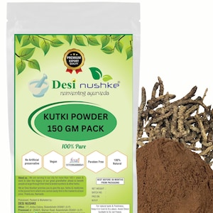 Polvo Desi Nushke Kutki /5.29 oz/100% Natural & Puro / Picrorhiza Kurroa / 150GM / Katuki Jadd Polvo / Polvo de raíz de Kutki