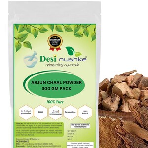 Desi Nushke Arjun Ki Chal w proszku | 10,58 uncji|  Proszek z kory drzewa Arjuna | 300 gramów | Terminalia arjuna | Arjuna Kwath | 100% organiczne