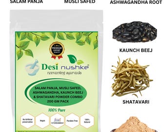 Salam Panja,Musli Safed,Ashwagandha,Kaunch & Shatavari powder Combo |200 GM| Herbal Energy, Stamina Booster for Men | 1 Month Pack | 7.05 Oz