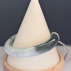 Untreated Natural Type A Burma Jadeite Bangle Pale Green With Dark Green Floating Flowers For Everyday Wear 半山水翡翠手镯