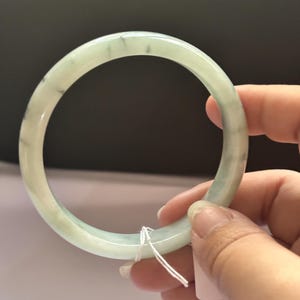 Untreated Natural Type A Burma Jadeite Bangle Pale Green With Dark Green Floating Flowers For Everyday Wear