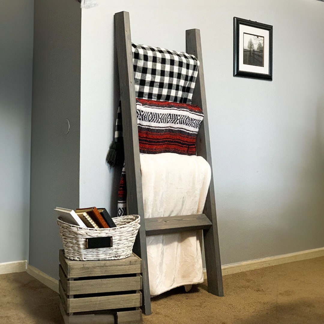 Fall Home Decor Rustic Wooden Farmhouse Blanket Ladder Blanket and ...