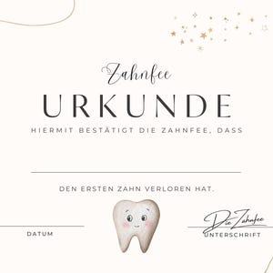 Tooth fairy certificate for children, to print yourself, first tooth, milk teeth, digital