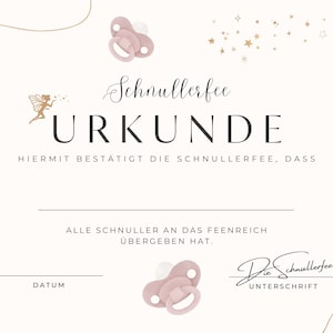 Schnullerfee Urkunde – Digitaler Download in Rosa, Blau, Grün oder Türkis, digital, zum selber ausdrucken