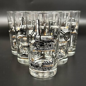 Vintage Libbey Steam Engine Train 8 Ounce Tumblers (Set of 6)