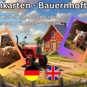 16 Lernkarten für Kinder - Bauernhoftiere - Digitaler Download - Deutsch/Englisch
