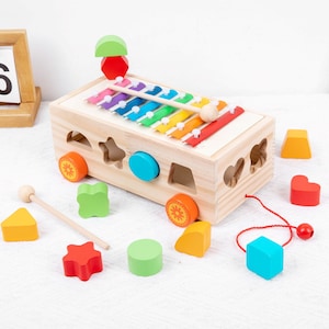 Montessori wooden children's toy / Educational learning toy / Birthday gift for children / Colors, shapes, sounds / Xylophone