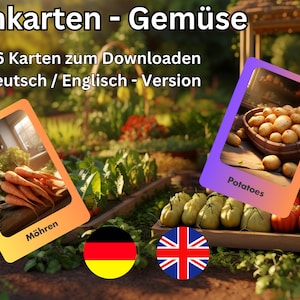 Lernkarten für Kinder - 16 Flashcards Gemüse- erste Wörter - Sprachen lernen - PDF Download
