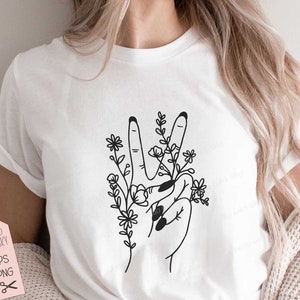 Floral signe de paix Svg, conception SVG de signe de paix de fleurs sauvages, signe de paix Stop War main Svg Floral, paix main signe Svg, Svg hippie
