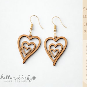 One line heart earrings SVG, Wood Heart Earring Svg, Valentines Day Wood Earring Svg, Wood Earring Svg, Doodle Heart Earrings