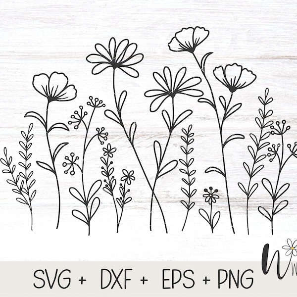 Wildflowers SVG, Floral SVG, Flower Field Svg, Wild flower svg, flower sketch SVG, SVGfor cricut , Instant Download, Wildflower Meadow Svg