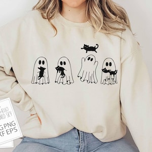 猫と幽霊 SVG PNG、かわいいハロウィーンの幽霊 PNG、不気味な黒猫 svg、猫好きの幽霊 PNG、ハロウィーンの猫 PNG、幽霊猫 SVG、ブー SVG