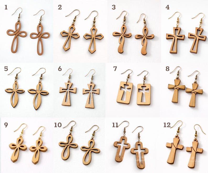 Cross Earring Bundle SVG, Religious Cross LaserCut, Easter Wood Earring Svg, Christian Cross Earrings SVG, Earrings Glowforge Svg image 2