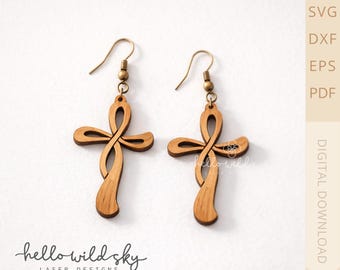 Croix boucles d'oreilles SVG, boucle d'oreille en bois croix bohème, boucle d'oreille en bois de Pâques Svg, Glowforge SVG, croix religieuse SVG (téléchargement numérique)
