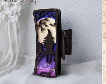 Witchy Hair Clip SVG, Halloween Claw Clip 4.1", Wooden Hair Clip, Moonlit Forest Barrette, Gothic Hair Accessory, (Digital Download)