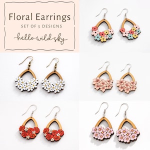 Bloemen oorbellen set svg, lentebloem oorbellen bundel, boho oorbellen svg-bestand, bloemen lasergesneden sieraden (digitale download)