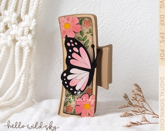 Butterfly Hair Clip SVG File, Butterfly Claw Clip laser 4.1" file, Butterfly Barrette Design, Spring hair clip (Digital Download)