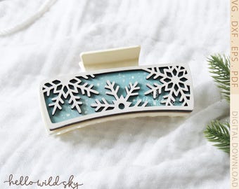 Winter Snowflake Hair Clip SVG,  Snowflake Claw Clip 4.1", Christmas Snowflake Hair Clip File, Winter Hair Accessory (Digital Download)