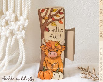 Highland Cow Hair Clip, Autumn Fall Hair Claw 4.1", Cute Highland Cow Hair Clip, Pumpkin Hair Accessory, (Digital Download)