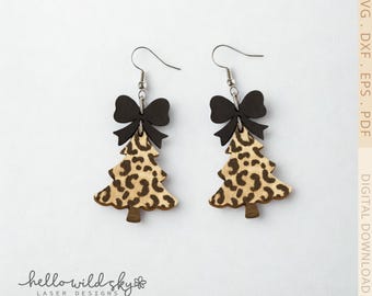 Leopard Christmas Tree Laser Earring Design, Preppy Christmas SVG,  Xmas Tree cut file, Holiday Winter Wood SVG, (Digital Download)