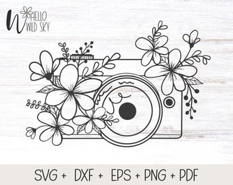 Floral Kamera SVG-Datei, Kamera svg, Kamera mit Blumen SVG, Floral Kamera Tshirt SVG, Floral Kameratasche| SVG, PNG, Blumen Kameraschnittdatei