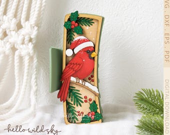 Cardinal Christmas Hair Clip SVG, Christmas Bird Claw Clip 4.1" File, Winter Hair Clip Design, Holiday Hair Accessory,  (Digital Download)