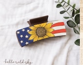 American Flag Sunflower Hair Clip SVG, Patriotic USA Design Hair Clip laser file, Sunflower 4th of July file (Digital Download)