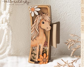 Horse Laser Cut Hair Clip SVG, Horse Claw Clip 4.1", Horsehair Laser Hair Clip Design (Digital Download)