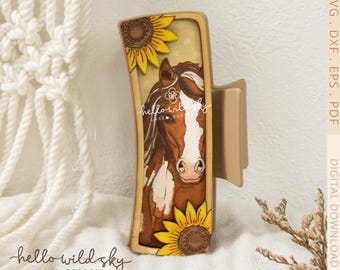 Horse Hair Claw Clip SVG, Sunflower Horse Claw  Clip4.1", Western Cowgirl Hair Clip Design, Horse Lover Laser Cut File,  (Digital Download)