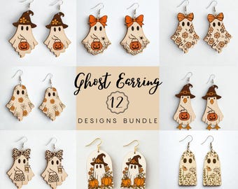 Ghost Halloween bundel oorbel lasergesneden bestand, Ghost Earring hout lasergesneden bestand Svg, schattige Ghost halloween oorbel Svg, Instant Download