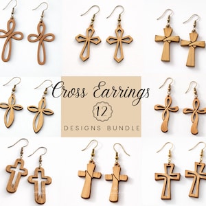 Cross Earring Bundle SVG, Religious Cross LaserCut, Easter Wood Earring Svg, Christian Cross Earrings SVG, Earrings Glowforge Svg