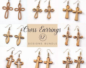 Cross Earring Bundle SVG, Religious Cross LaserCut, Easter Wood Earring Svg, Christian Cross Earrings SVG, Earrings Glowforge Svg