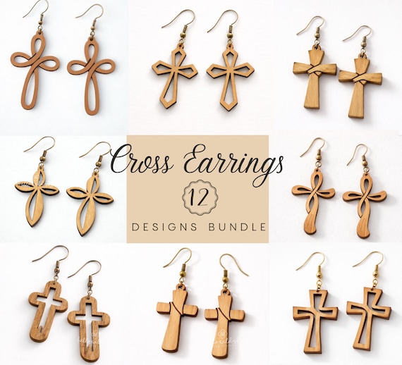 Cross Earring Bundle SVG, Religious Cross LaserCut, Easter Wood Earring Svg, Christian Cross Earrings SVG, Earrings Glowforge Svg