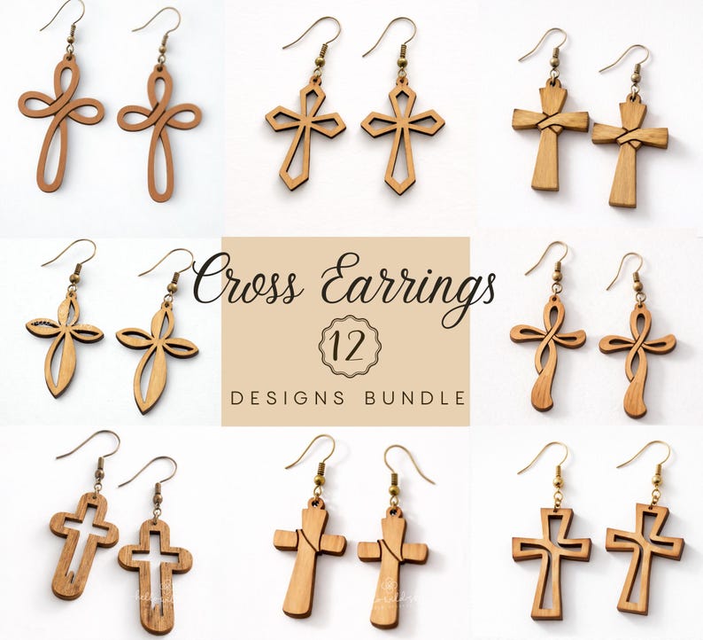 Cross Earring Bundle SVG, Religious Cross LaserCut, Easter Wood Earring Svg, Christian Cross Earrings SVG, Earrings Glowforge Svg image 1
