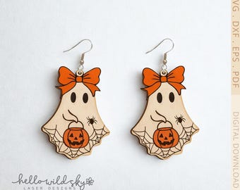 Lace Ghost Coquette laser earrings SVG, Cute Lace Ghost earring, Boo In Boojee svg, Ghost Halloween earring, Spooky Season laser