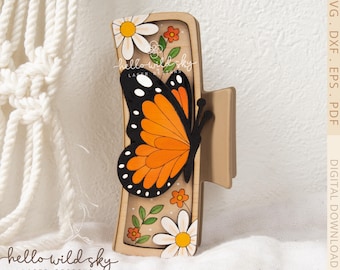 Butterfly Hair Clip SVG, Floral Butterfly Hair Claw 4.1" Design, Wooden Hair Clip Laser Cut File, (Digital Download)