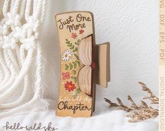 Book Lover Hair Clip SVG, Floral Book Hair Clip 4.1", Floral Reading Accessory Design, Bookworm Claw Clip (Digital Download)